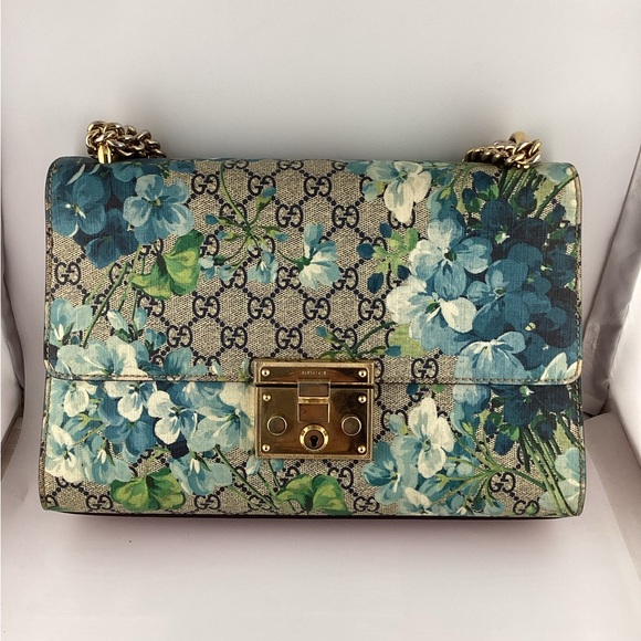 Gucci Blue and Green Floral Shoulder Bag